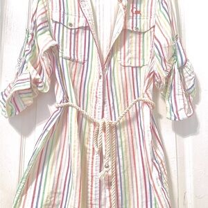 Colorful Striped Button-Up Dress